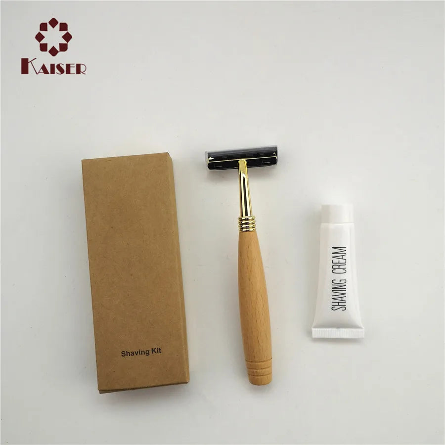 Bamboo Shaving Kit With Shaving Cream Into Kraft Paper Box