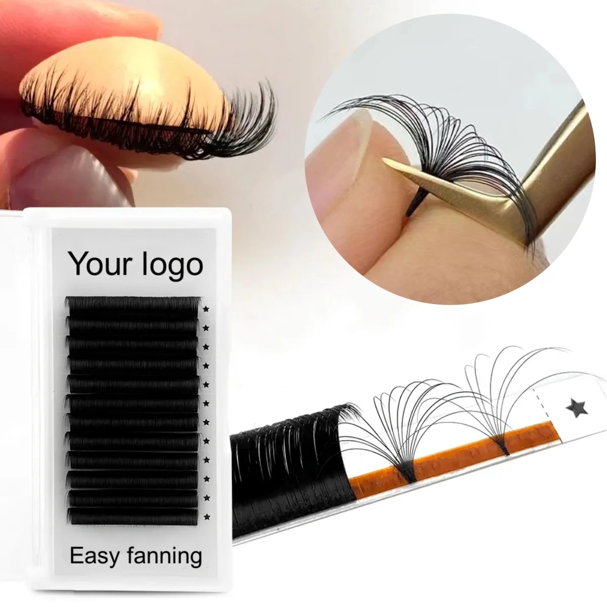 Self Fanning Faux Mink Eyelash Extensions 0.03 0.05 0.07 mm C CC D DD Curl Easy Fanning Russian Volume Autofan Lashes