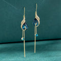 Women's Fashion New Peacock Tassel Sapphire Ruby Drop Earrings Elegant Jewelry Accessory
