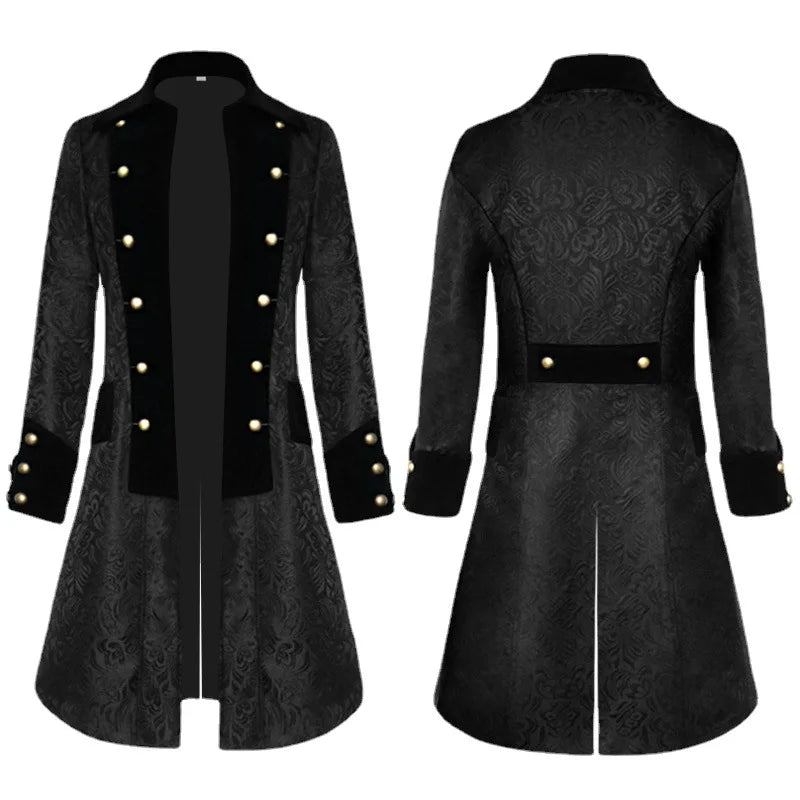 Middle Ages Prince Cosplay Black Turn Down Collar Steampunk Men Jacket Long Sleeve Gothic Nobel Men  Medieval Costume