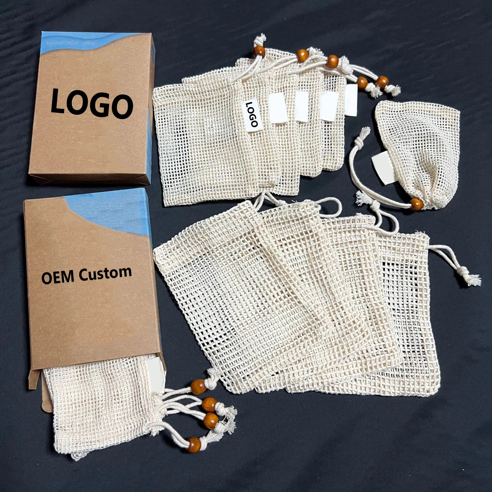 Eco Friendly Biodegradable Recyclable Natural Cotton Sisal Mesh Net Soap Saver Exfoliating Bag with Drawstring Foam Bubble