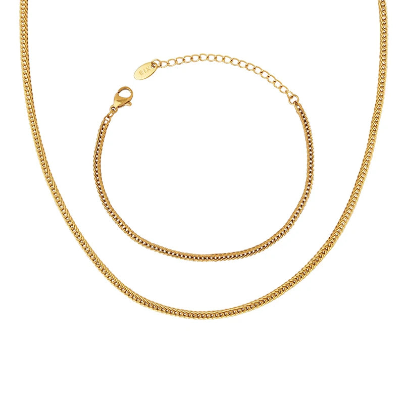 French Chain Fine Chain Necklace Collarbone Stainless Steel Bracelet Jewelry Sets