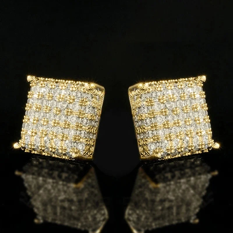 Huitan Wholesale Trendy Women/Men Classic Square Shaped Earrings for HipHop Fashion Party Dazzling Cubic Zirconia Stud Earrings