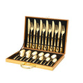 Luxury PVD Coating Stainless Steel Cutlery Set 24pcs Flatware Set With Wooden Case