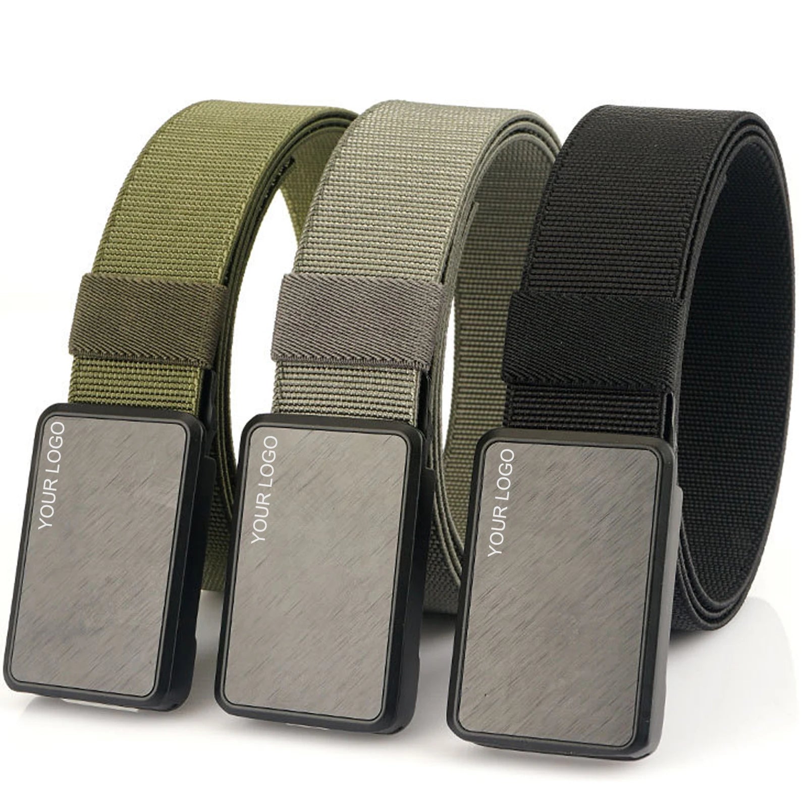 Custom Logo 3.5cm Wide Aluminum Alloy Buckle Outdoor Casual Tactical Stretch Nylon Belts for Men