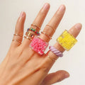 Wholesale Summer Colorful Acrylic Ring Designed Simple Gold Rings Summer Rice Beads 11 PCS Gold Ring Set for Women