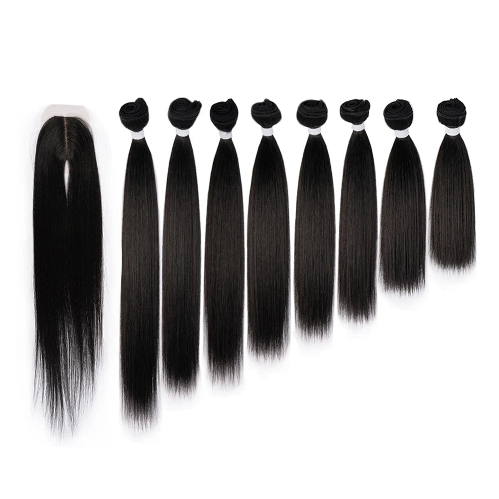High Temperature Fiber Heat Resistance Wave B Straight Super Soft Smooth No Tangle No Shedding Machine Double Weft Bundles