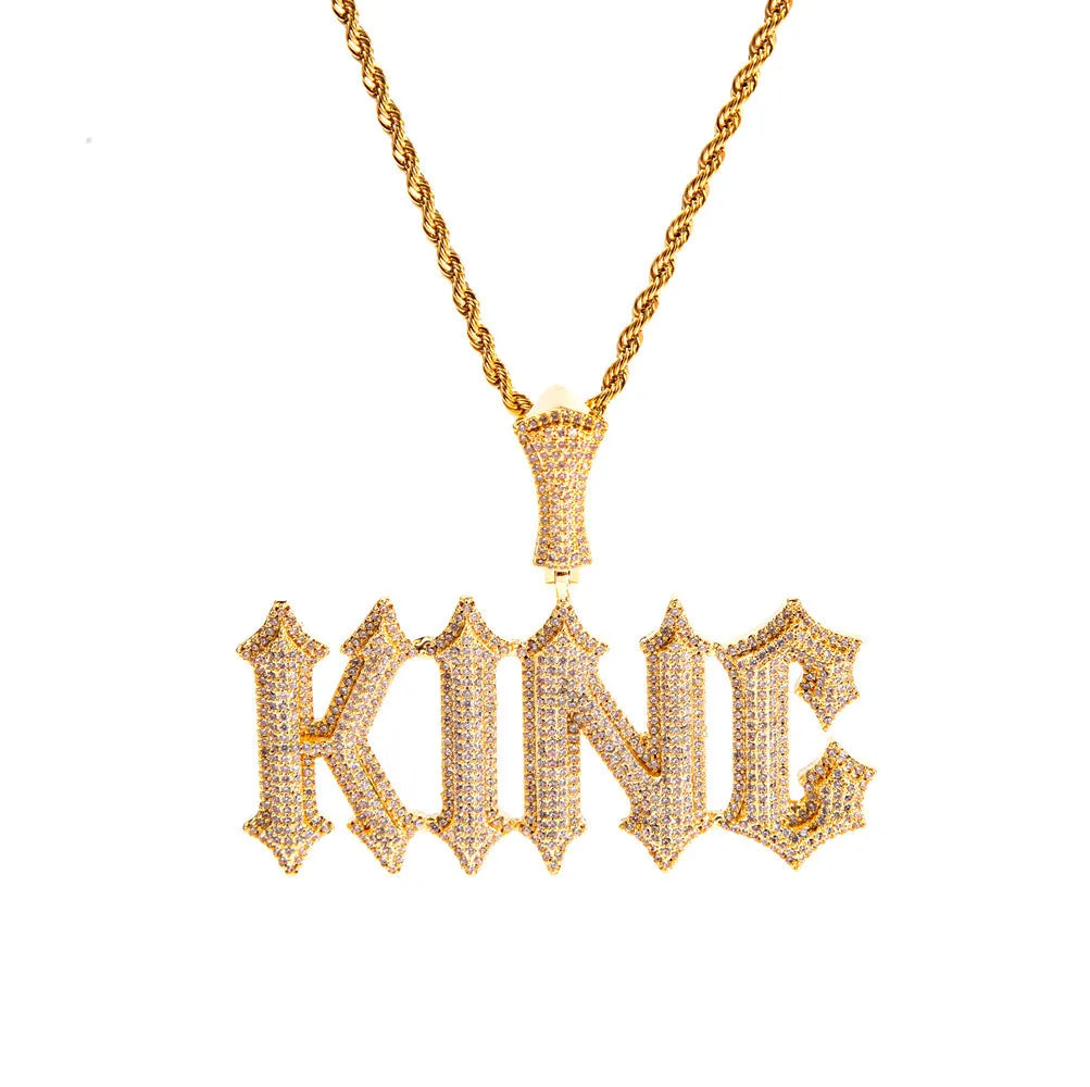 Personalized 18K Gold Plated Initial Name Pendent Iced Out Necklace Custom Rhinestone Letter Necklace