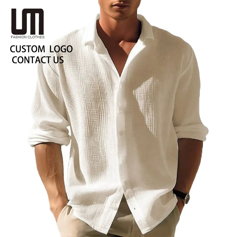 Oem New Men's Long Sleeve Shirt - Casual Button Down Top with Streetwear Cardigan Style (Breathable)