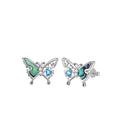 925 Silver Vintage Style Butterfly Stud Earrings for Women Green Blue Color for Wedding Engagement or Party Birthday Gifts