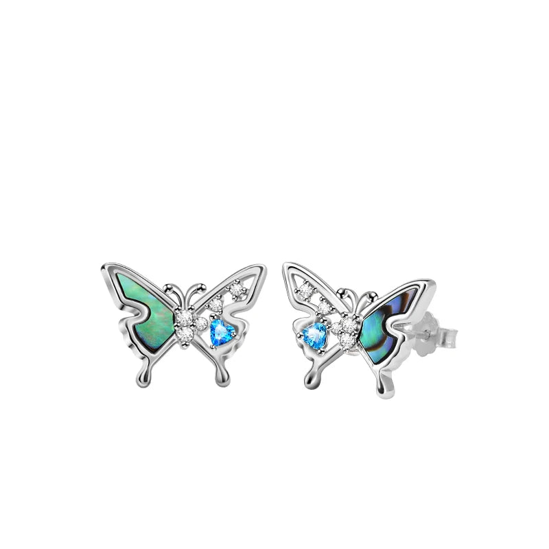 925 Silver Vintage Style Butterfly Stud Earrings for Women Green Blue Color for Wedding Engagement or Party Birthday Gifts