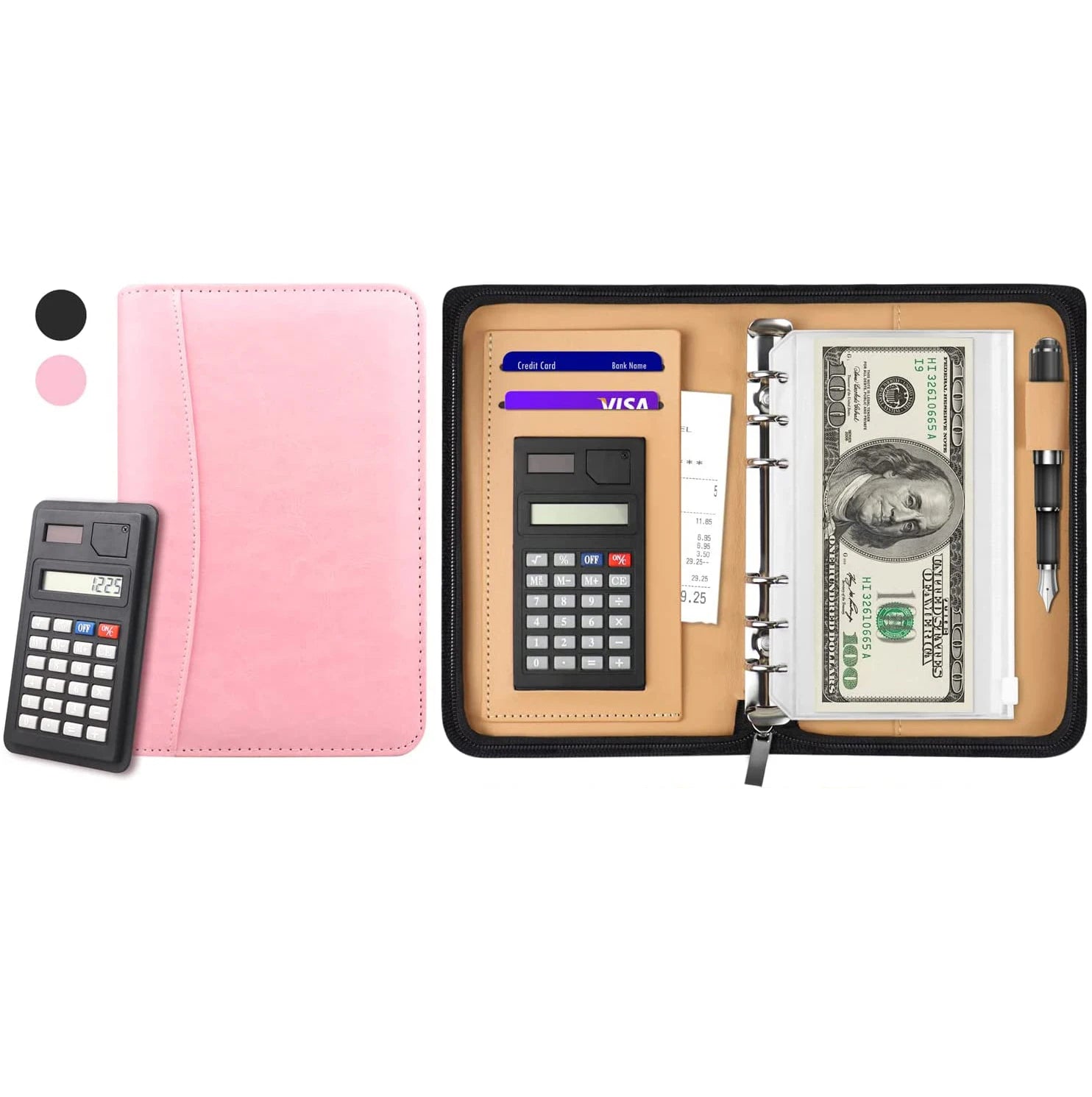Budget Binder with Zipper & Cash Envelopes A6 PU Leather Casual Budget Planner 2025 Model DM-2459-YT12 Calculator