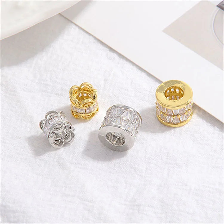 CZ8693 Big Hole Silver 18k Gold Plated CZ Baguette Tube Bar Cylinder Spacer Beads for Necklace Bracelet Jewelry Making