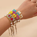 Unique Design Miyuki Seed Beads Cross Heart Charms Brass Beads Adjustable Pearl String Bracelets for Couple Love