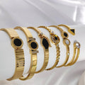 MARONEW 316L Stainless Steel Enamel Waterproof Fashion Bangle 18k Gold Plated Women Zircon Roman Numeral Bangle Bracelet