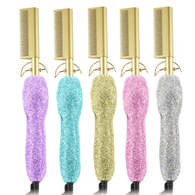 Diamond Handle Electric Hot Comb Hair Straightener Private Label 500 Degrees Bling Hot Comb for Women Wig