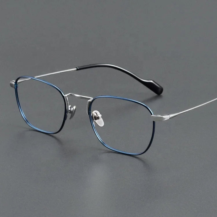 2025 New Model Vintage Titanium Lightweight Full-Rim Radiation Protection Eyewear for Unisex Glasses Spectacles Blue Silver