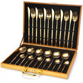Deluxe Flatware Sets 24 Pieces Cutlery Set Stainless Steel Mirror Polish Cutlery with Gift Box for Wedding