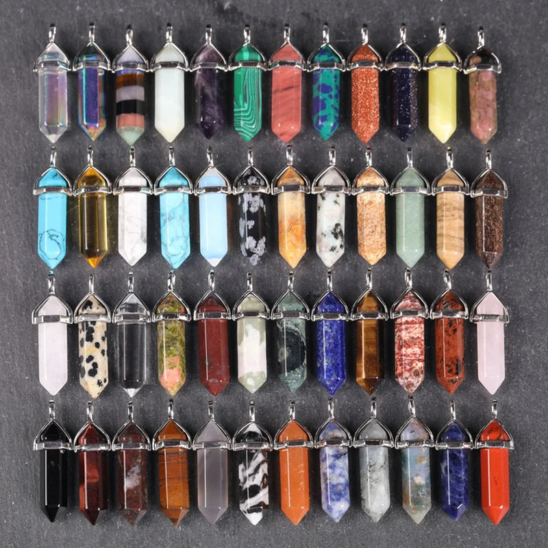 Wholesale Healing Crystal Hexagon Pointed Pendant Nature Gemstone Stone Crystal Pencil Amethyst Point Pendant Necklace