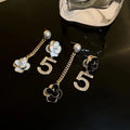 2022 Hot Sale Ivory Camellia Earrings High Quality Zinc Alloy with Gold Plating Bezel Setting with Black White Gold Numerals 5