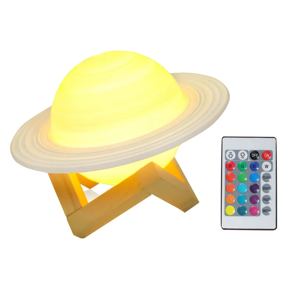 Howlighting Modern Kids Gift 3D Printed LED Ring 16 Colors Night Light Saturn Lamp with Remote Control Bedroom Use Touch Control