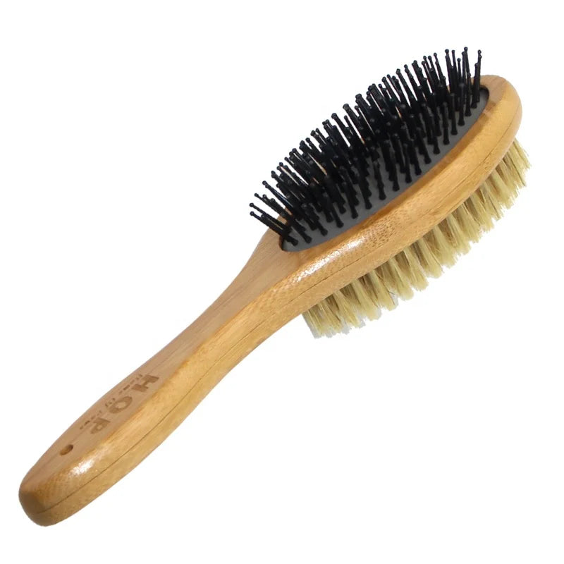 Factory Wholesale Custom Logo Double Sided Bamboo Pet Bristle Massage Brush Cat Dog Grooming Brush