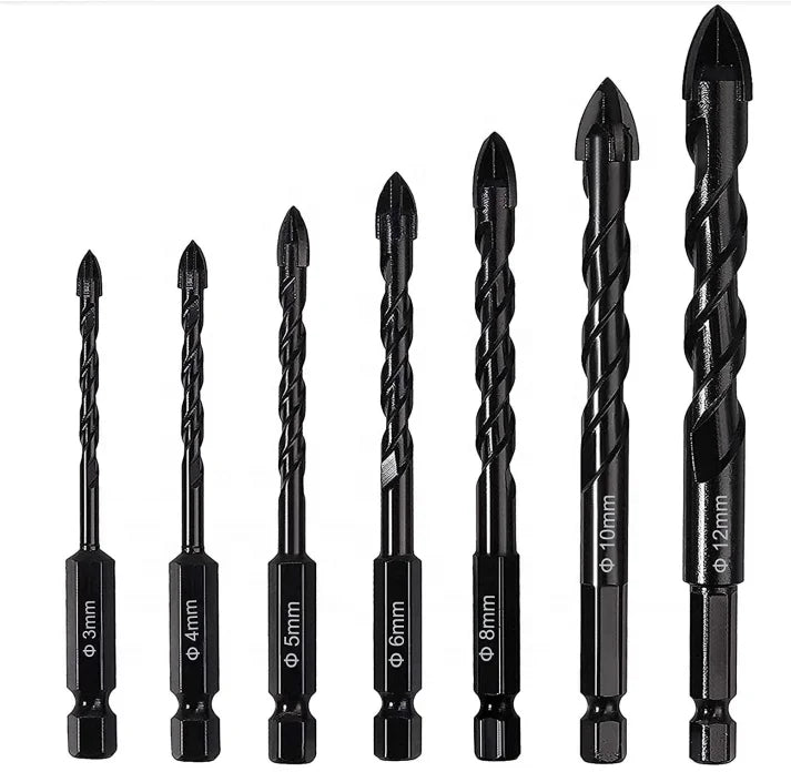 DLCC Customized Hex Shank Cross Carbide Tip Glass Drill Bits for Glass/tile/wall Drill