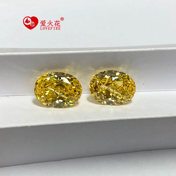 In Stock Wholesale Price 4K Crushed Ice Cut Cz Stones USA Yellow Oval Shape Loose Synthetic Cz Cubic Zirconia