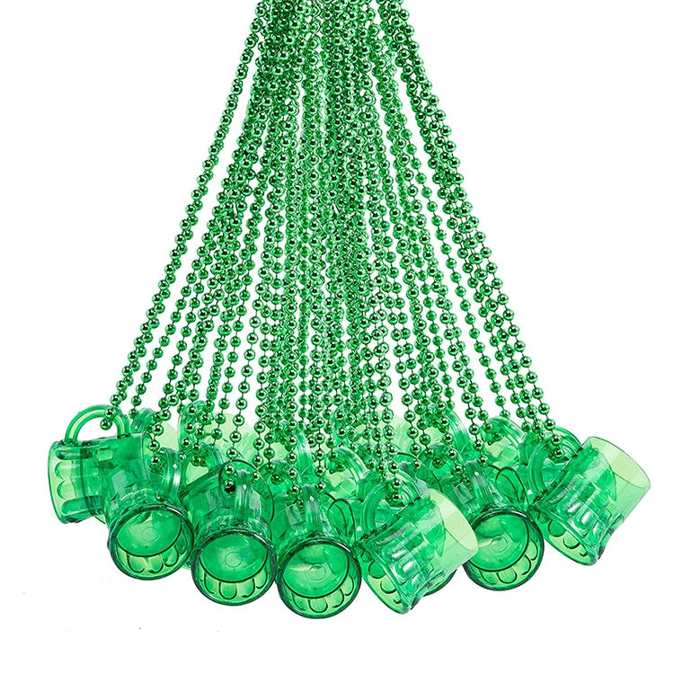 JUXINDA St. Patrick's Day Party Decorations Green Plastic Beaded Necklaces Mug Shot Glass Tailgating Games Mardi Gras Favor