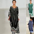 Unique Rayon V Neck Dress With Black Background and White Pattern Cover up Women