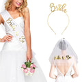 3 Pcs/Set Bride to Be Bride Sash Shoulder Strap Veil Tiara Headband Set for Wedding Bridal Party Decor Supplies