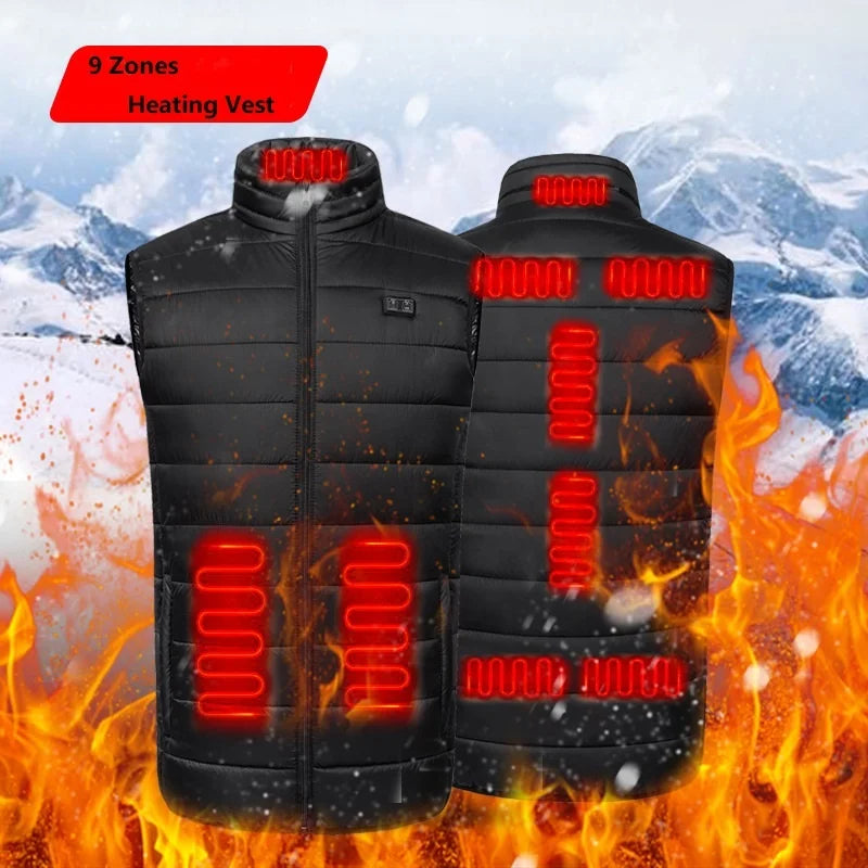 Classic Upgrade USB Electric Men's Heated Puffer Vest 2 Controls 9 Zones Heated Gilet Nylon Fabric Heating Pad Jacket