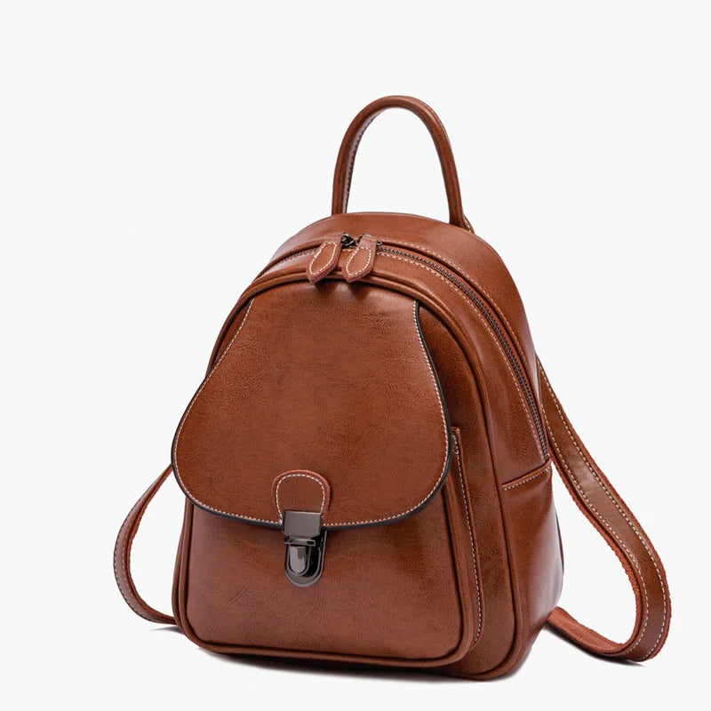 Custom Ladies Women Genuine Cowhide Leather Backpack Fashionable Waterproof Black Cover with Daily Logo for Summer Season
