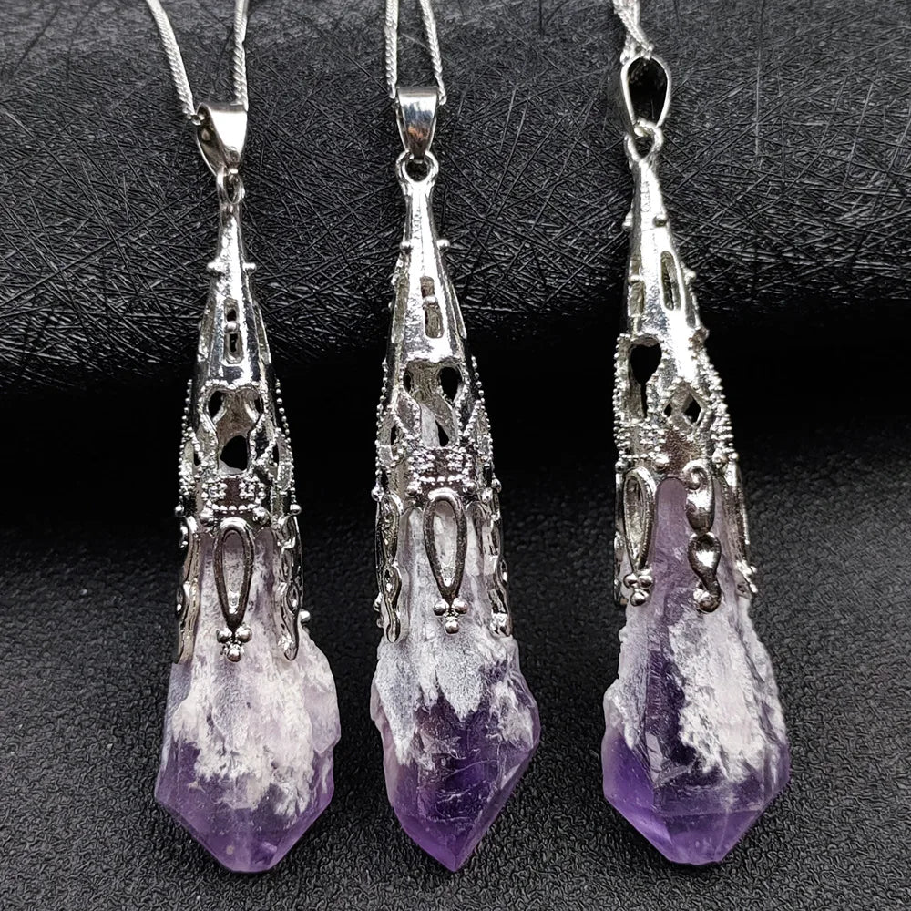 HY Welcomed Natural Irregular AmetDIYst Cluster Rough Stone Pendant Energy Healing Stone for Decoration