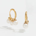 Trendy High Quality PVD 18K Gold Plated 3 Pearl Huggie Earrings Stainless Steel Earring Wholesale
