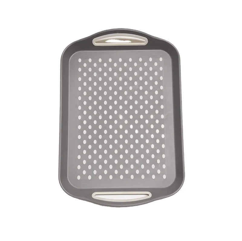 Customized Grey Color Plastic Anti slip Christmas Food Serving Tray with Handles Non slip Insulated Fast Food Serving Meal Tray