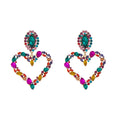 Fashion Jewelry Colorful Crystal Heart Dangle Earrings Rhinestone Crystal Heart Statement Earrings for Women