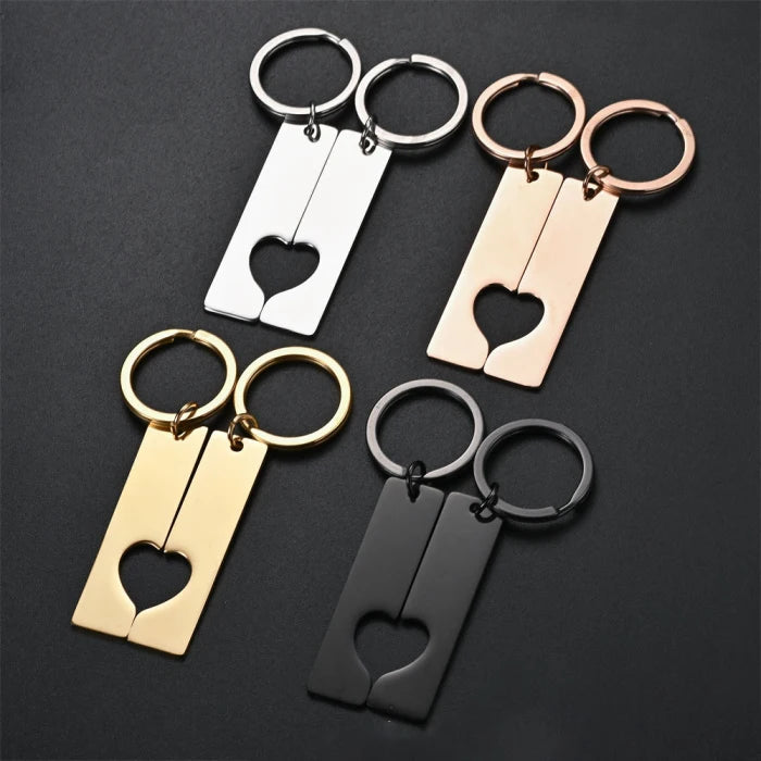 Vintage Couple Blank Custom Digital Printing Stainless Steel Carabiner Combined Hearts Keychains for Lovers Valentine's Day