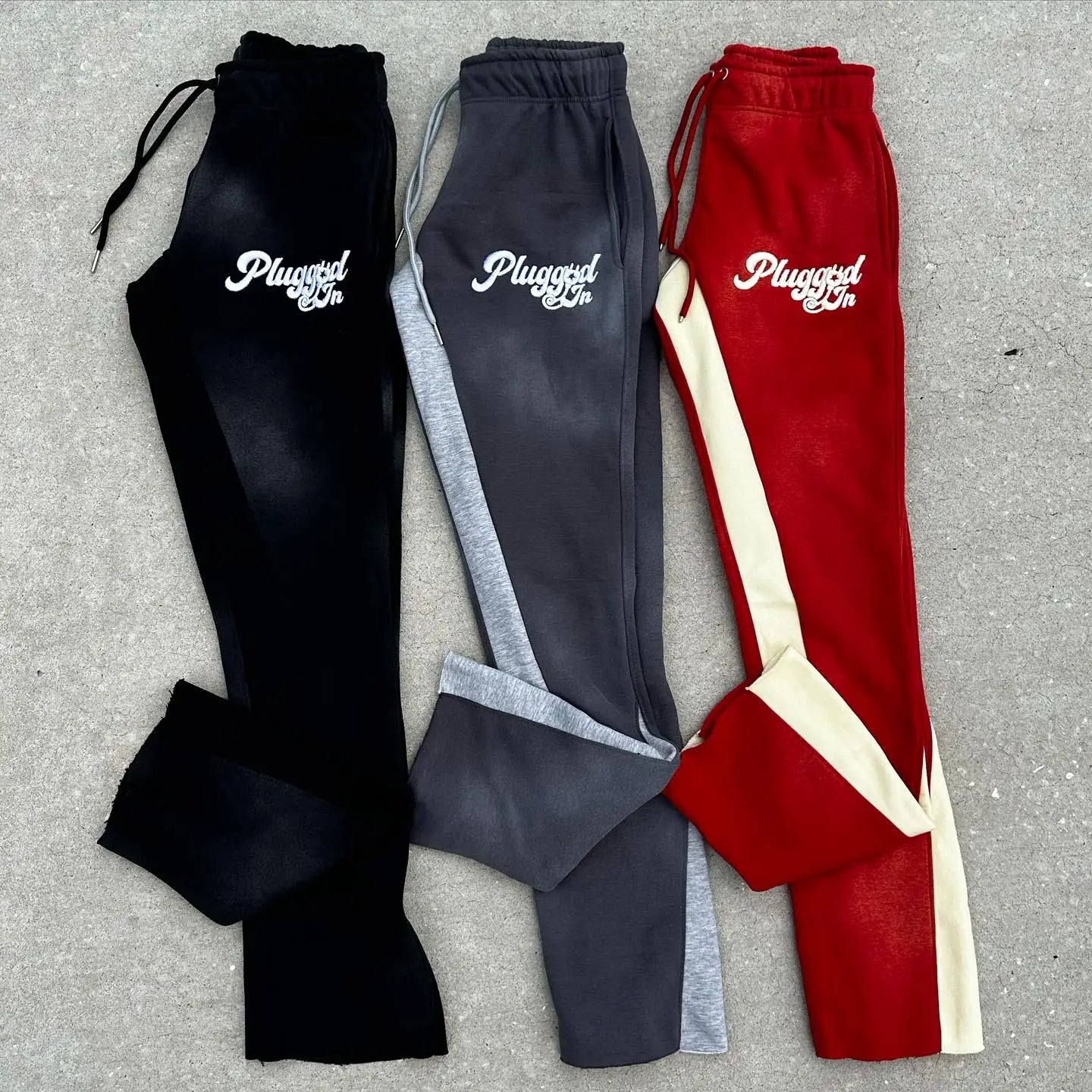 Custom Logo Sun Faded Flared Trousers OEM Heavy 100% Cotton Color Block Patchwork Embroidery Acid Wash Flare Pants