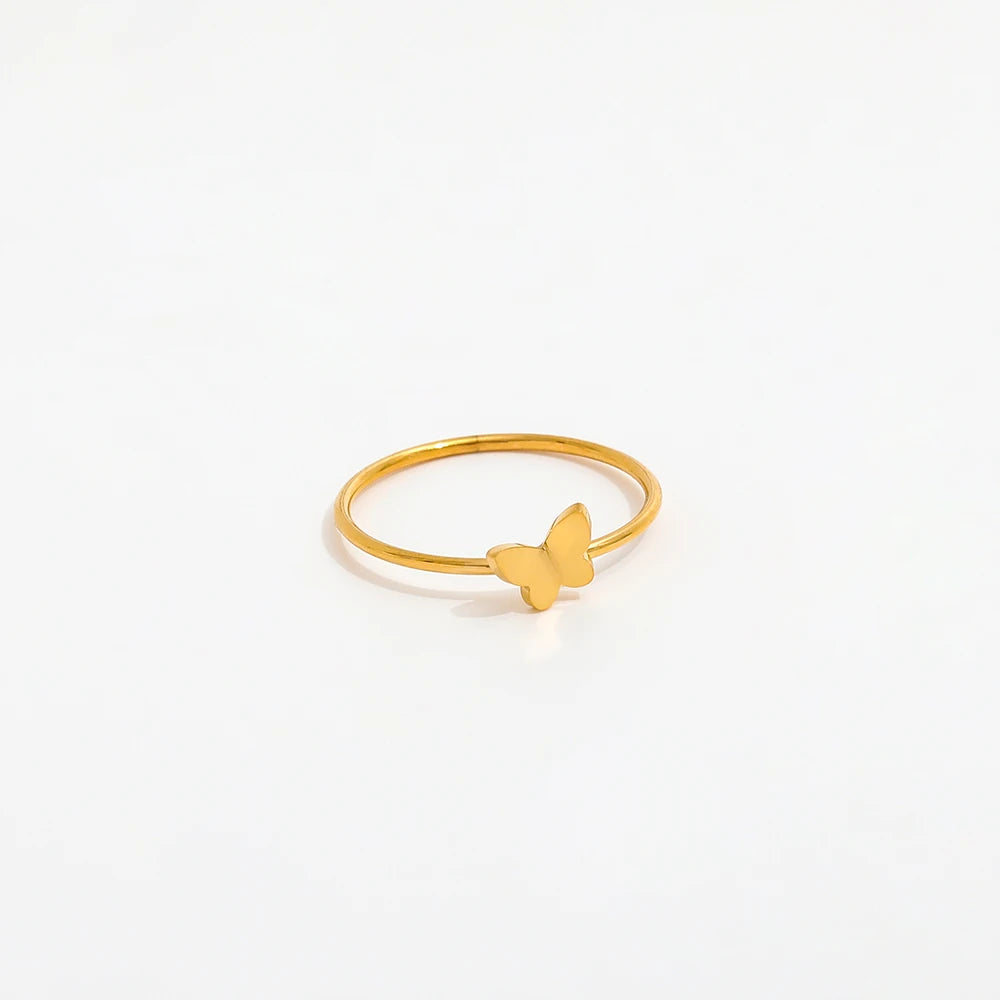 Tarnish Free High End 18K Gold Plated Dainty Butterfly Fashion Rings for Women Stainless Steel Jewelry