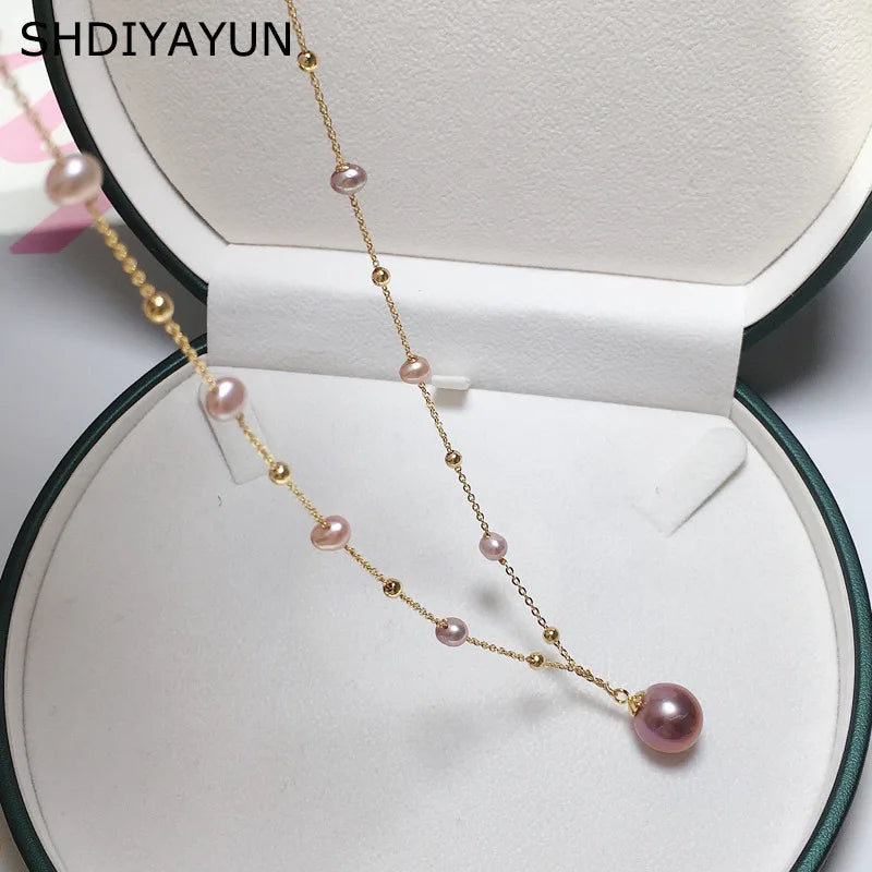 18K Gold Plated Round Edison Pearl Charm Pendant Natural Freshwater Pearl Necklace Jewelry