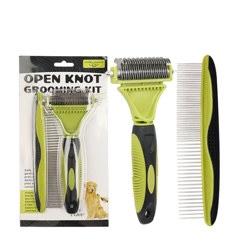 Multifunction 2 in 1 Pet  Grooming Kit Dog Double Sides Undercoat Rake Grooming Hair Brush Matel Comb