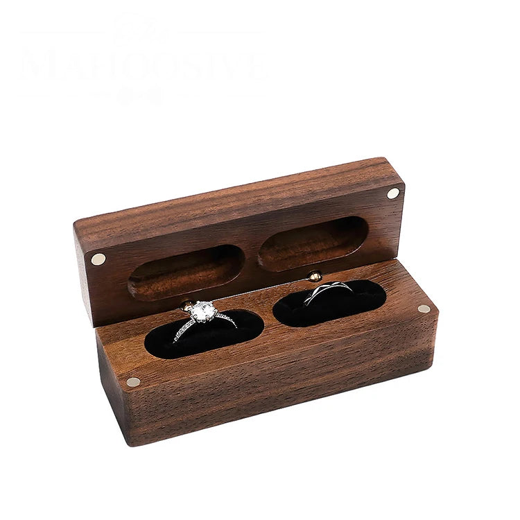 Wholesale K175 Walnut Wood Double Ring Box Custom Logo Wooden Storage Holder for Engagement Wedding Proposals Jewelry Boxes