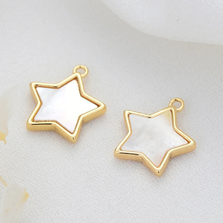 Trendy Design Brass 14K Gold Plated Shell Three Petal Flower Star Shape Charm Pendant