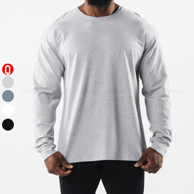 Breathable Men Crewneck Long Sleeve T Shirt High Quality Plain Casual Sportswear Plus Size 95% Cotton 5% Spandex Men T-shirts