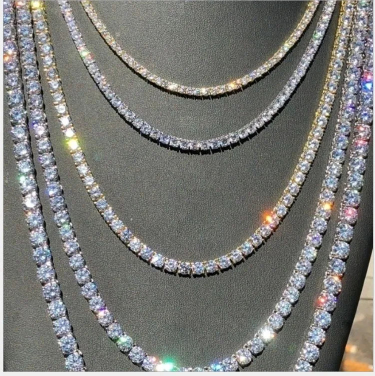 Hiphop Tennis Chain Necklace Alloy Plated Gold Twinkling Cz Tennis Necklace Choker Bling Bling Diamond Crystal Necklace