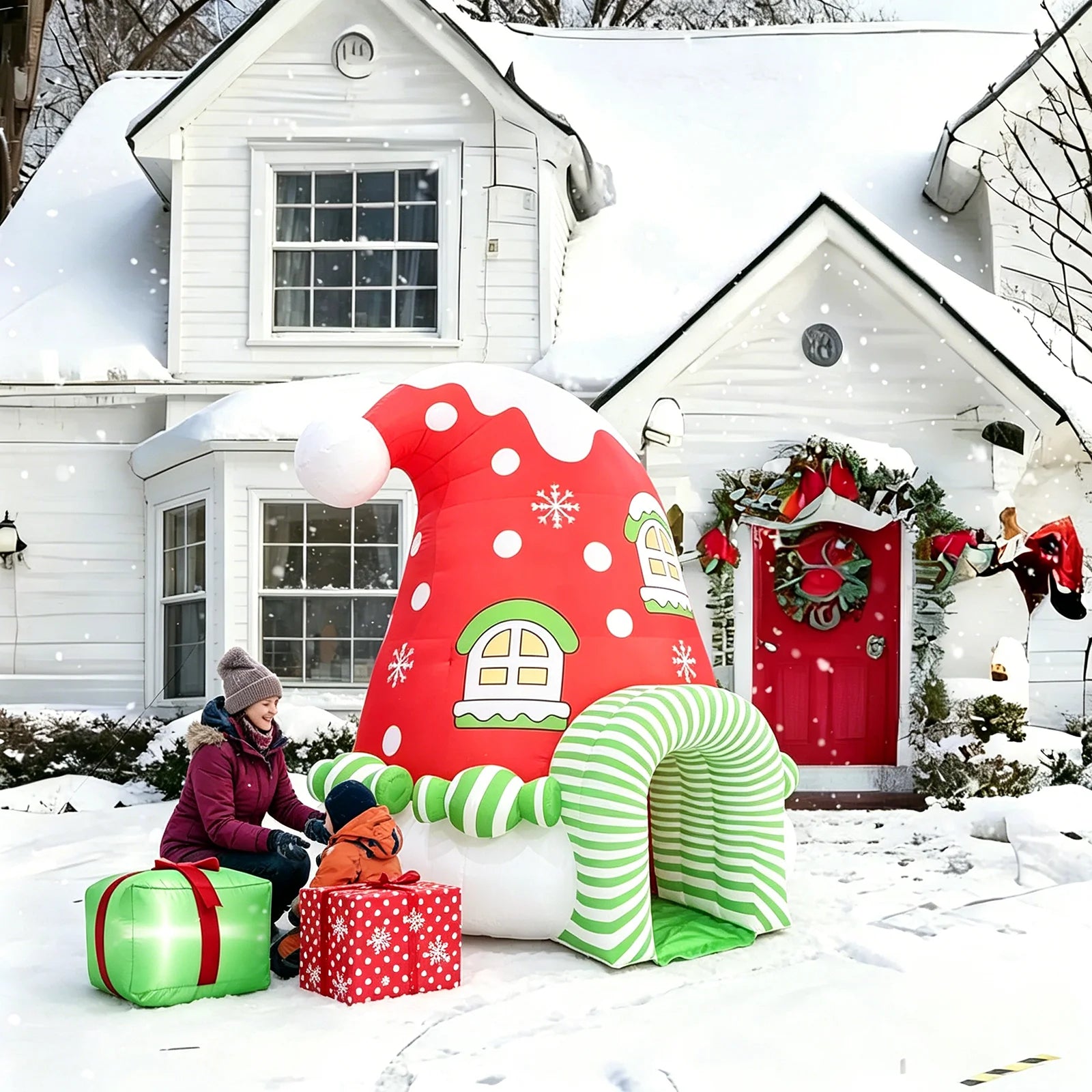 4.5m Waterproof Hat Shaped Christmas Inflatable House Courtyard Blow up Xmas Tent Inflatable Santa Tent nflatable Christmas Tent