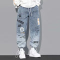 Y2K Graffiti Print Jeans Men Baggy Loose Fit Vintage Denim Pants Retro Streetwear Hip Hop Skateboard Stonewashed Trousers