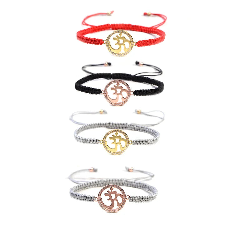 CC Handmade Jewelry Adjustable Micro Inlay CZ Rainbow OM Charm Bracelet Braid Macrame Bracelet Design Bulk