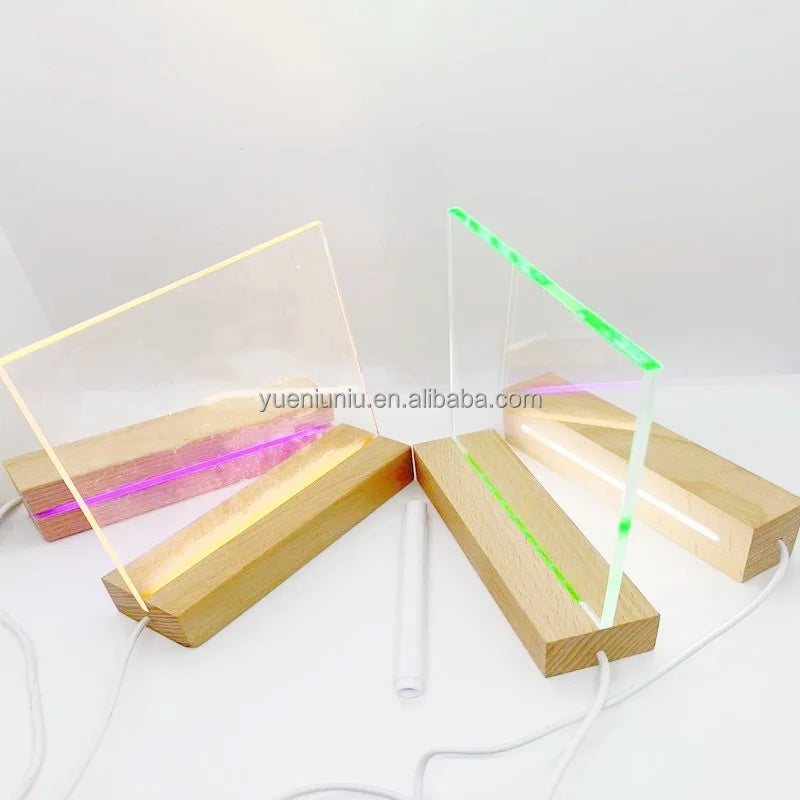 Diy Led Base Lights 3D Creatives Pen Rewrit Luminous Blank LED Note Board Acrylic Rewrirable Night Light with Message